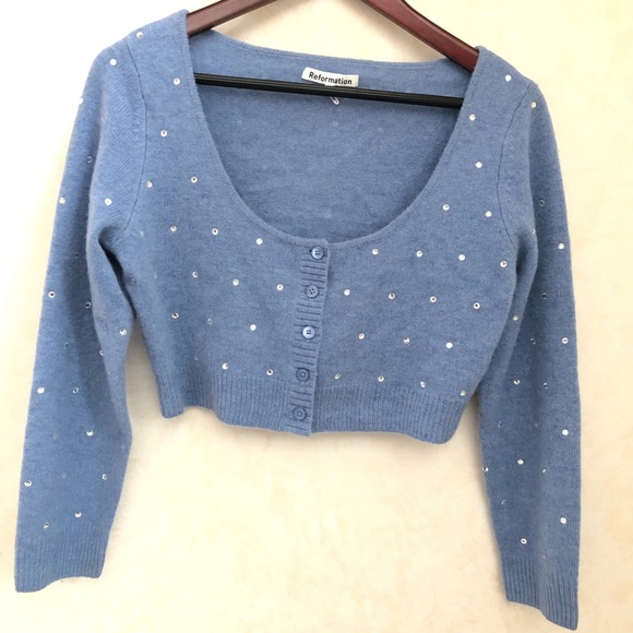 RARE Reformation + Net Sustain Nathalia Embellished Cropped Cardigan Sweater - Picture 3 of 11